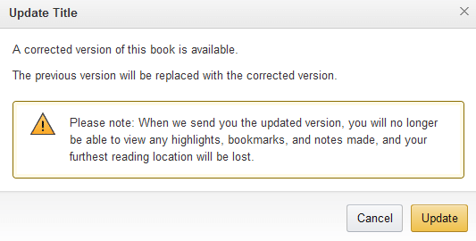 Kindle Update showing the old book will be replaced