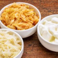 Kimchi Sauerkraut Yogurt in bowls